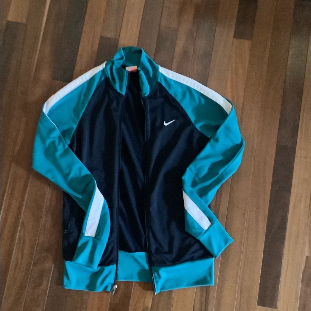 Nike Womens Colorblock Swoosh Logo Full Zip Collared Long Sleeve Jacket Medium